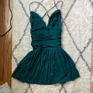 Lucy in the Sky Mesh Sweetheart Tiered Dress in Green